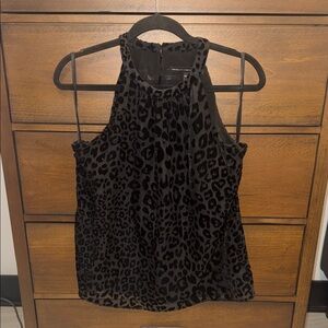 White House Black Market Black Leopard Print Halter Top Sz MP